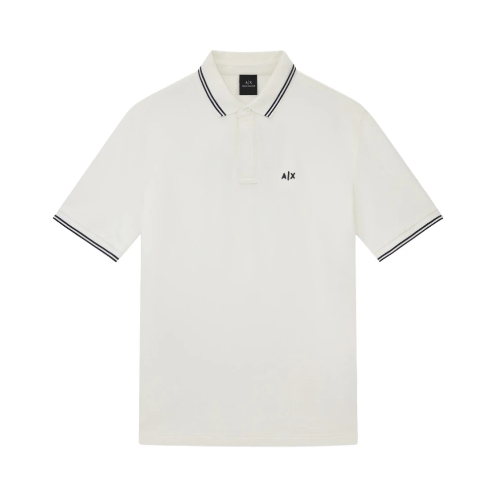 Armani Exchange Mannelijk Wit Tops Heren, M, Katoen, Stretch Pique Polo Shirt Met Contrasterende Bies