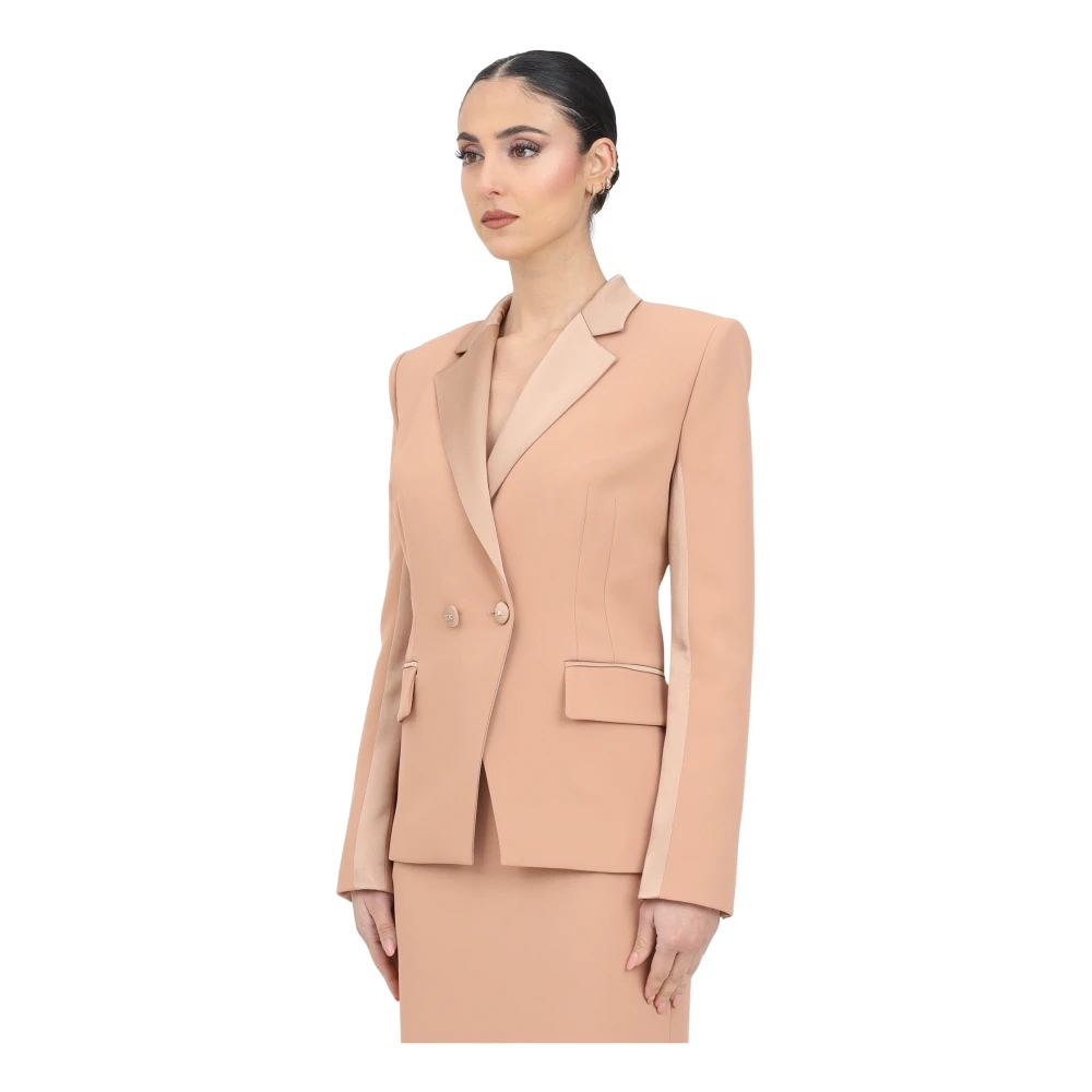 Elisabetta Franchi Dubbelborstig Naakt Jas Elegante Stijl Pink Dames