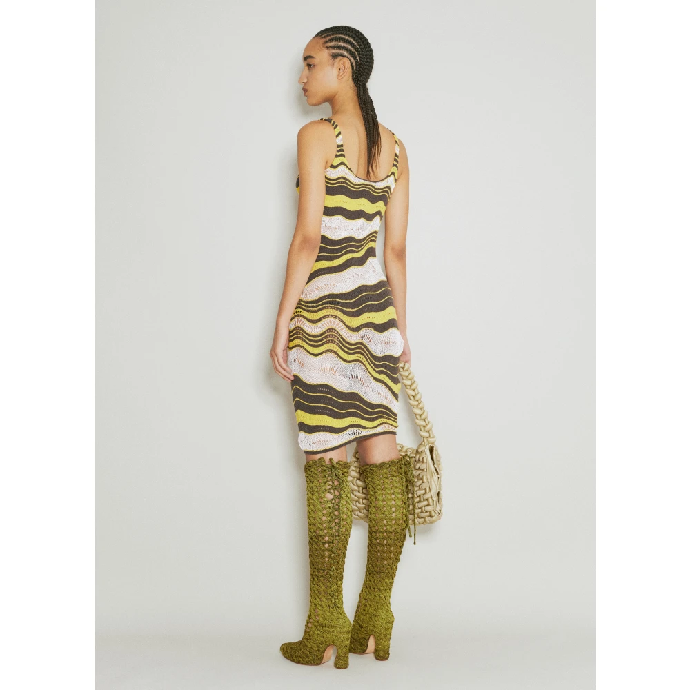 Isa Boulder Gebreide Midi Jurk met Golfpatroon Yellow Dames