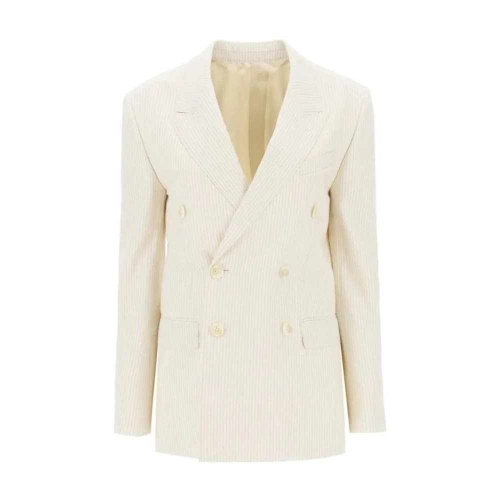 Celine Gestreepte Double-Breasted Wollen Jas Vrouwen Beige Dames