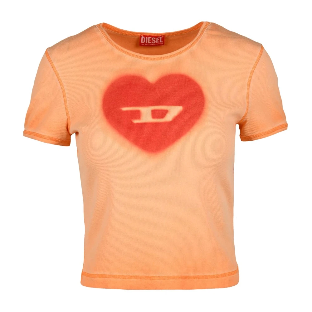 Diesel Katoen Elastaan T-shirt Orange Dames