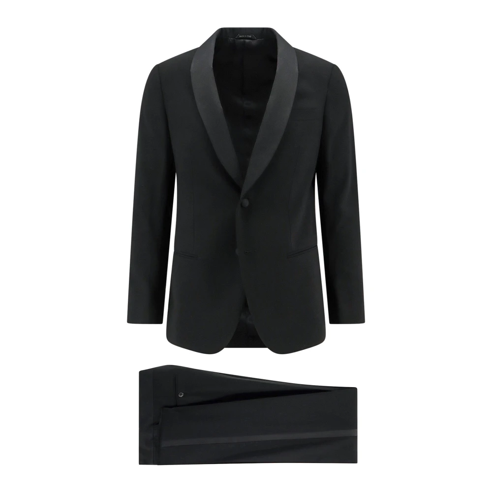 Giorgio Armani Zwart pak met sjaalkraag Black Heren