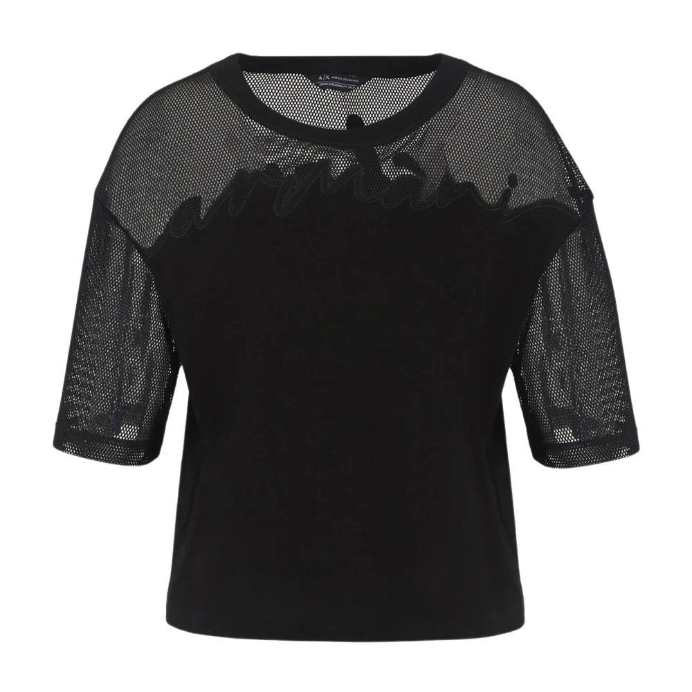 Armani Exchange Biologisch Katoenen Crop T-Shirt Black Dames