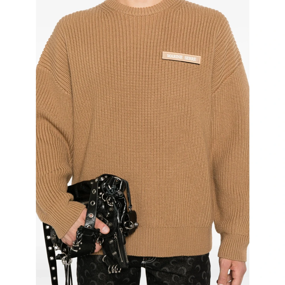 Marine Serre Geribbelde Mesh Crewneck Sweater Brown Heren