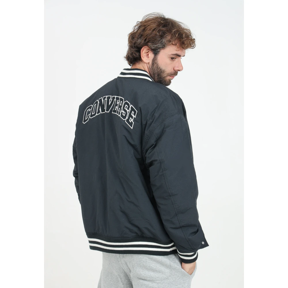 Converse Zwarte bomberjack met universiteitsgrafiek Black Heren
