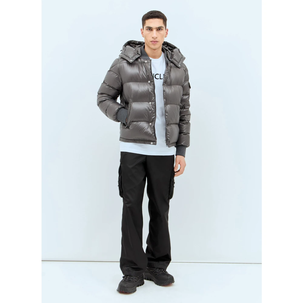 Moncler Gewatteerd Donsjack met Afneembare Capuchon Gray Heren