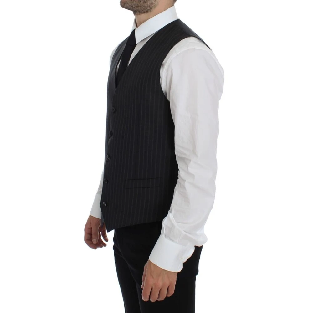 Dolce & Gabbana Grijs Gestreepte Jurk Vest Gray Heren