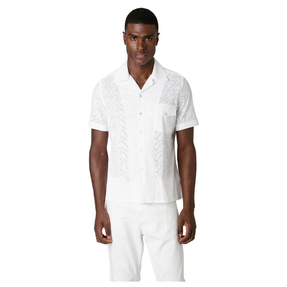 Eleventy Korte mouw katoenen bowling shirt White Heren