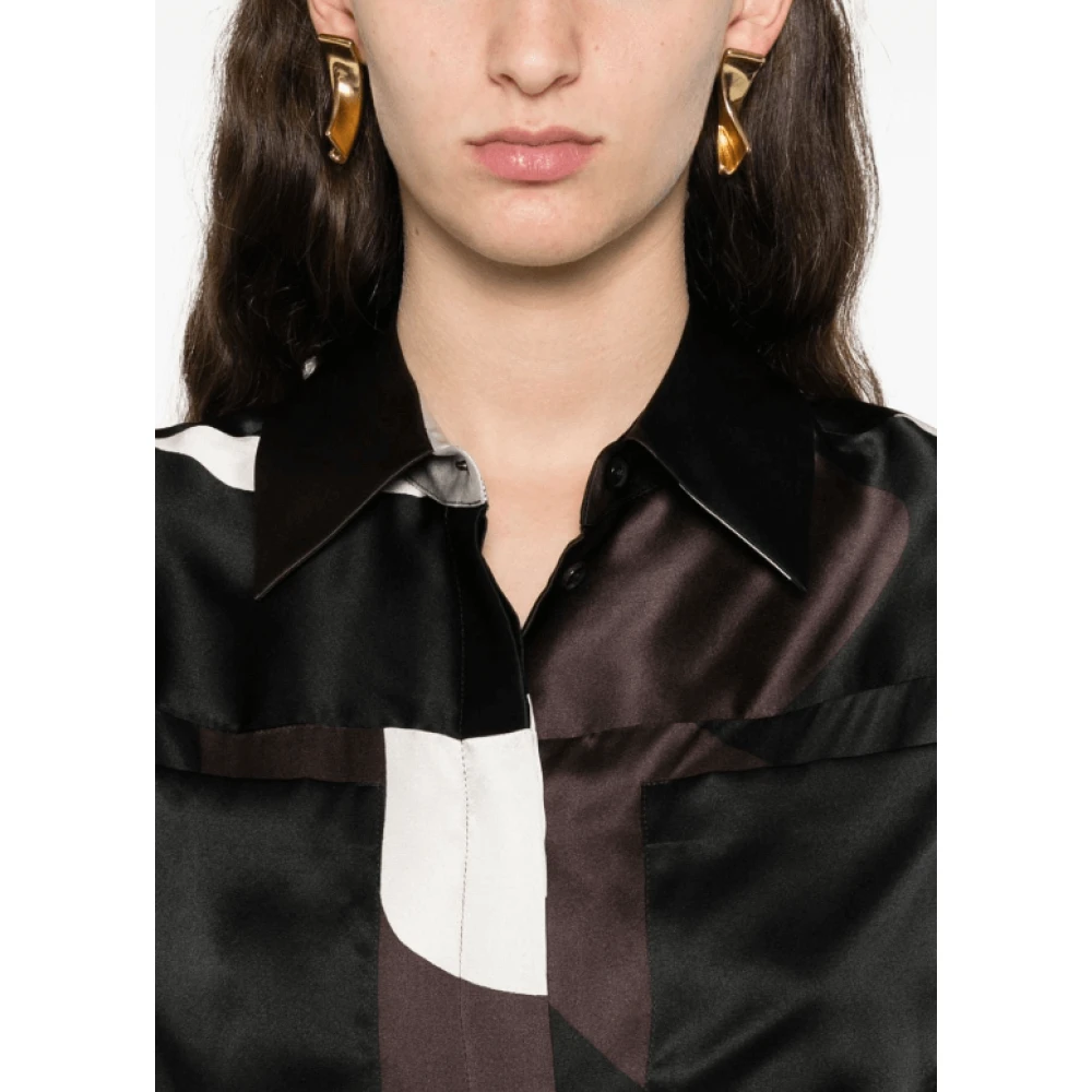 Kiton Zijden midi-jurk met abstract patroonprint Black Dames