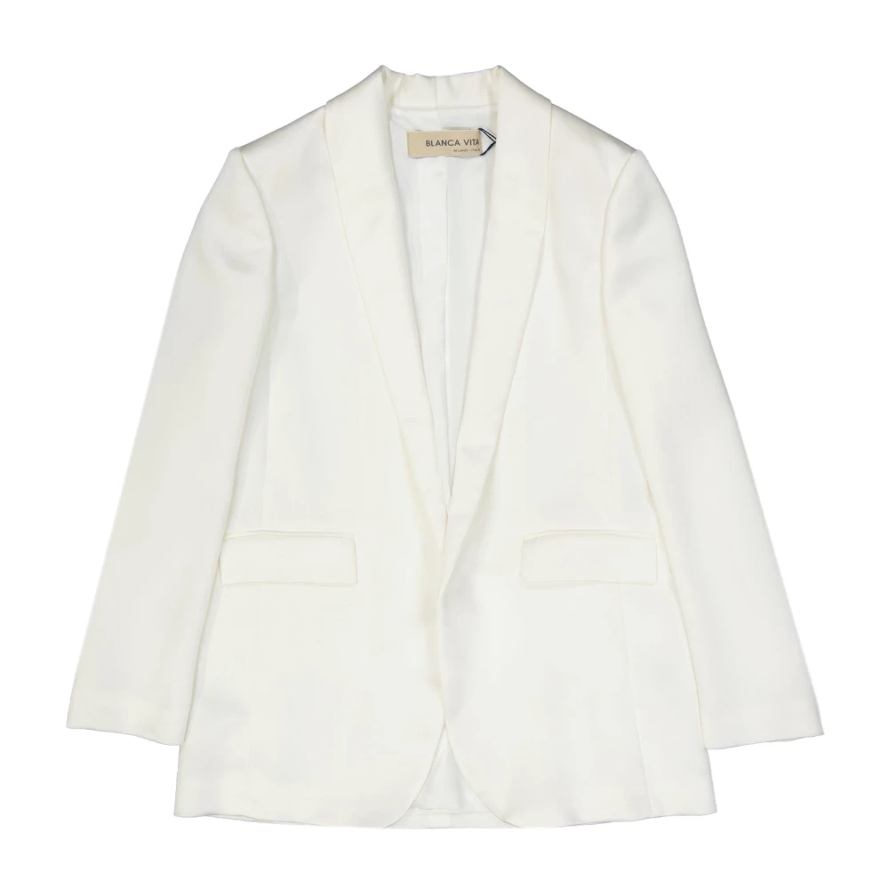Blanca Vita White Satin Effect Jacket - Female - Blazers - Xs - Jackets