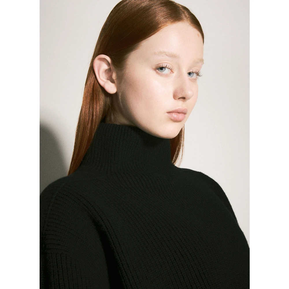 Rick Owens Wollen Fisherman Trui V-Hals Ribgebreide Boorden Black Dames
