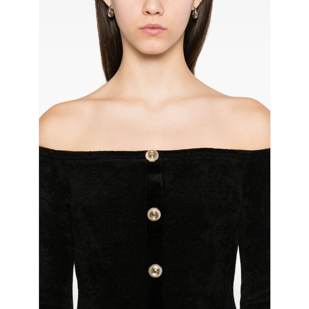 Self Portrait Zwarte Off-Shoulder Jurk met Zakken Black Dames