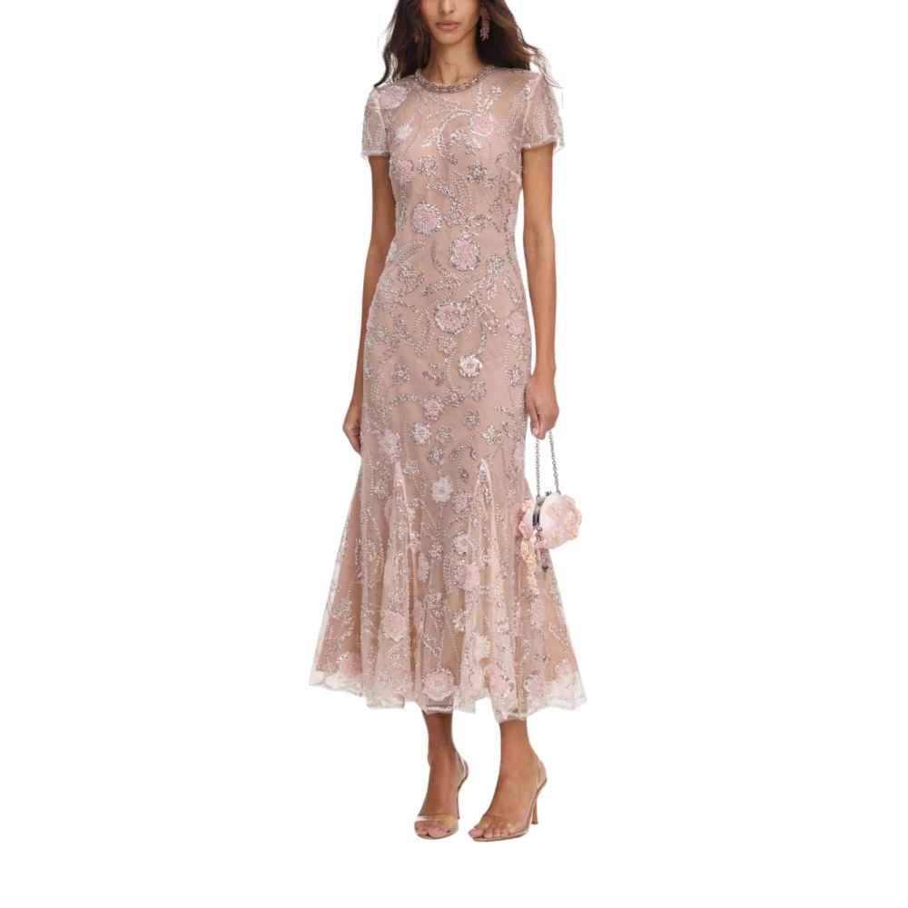 Self Portrait , Party Dresses, Female, Pink, S, Flower Sequin Embellished Midi Dress