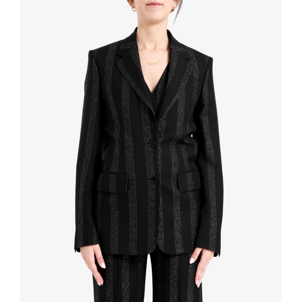 Msgm Zwart Wol Maatwerk Pinstripe Jas Black Dames