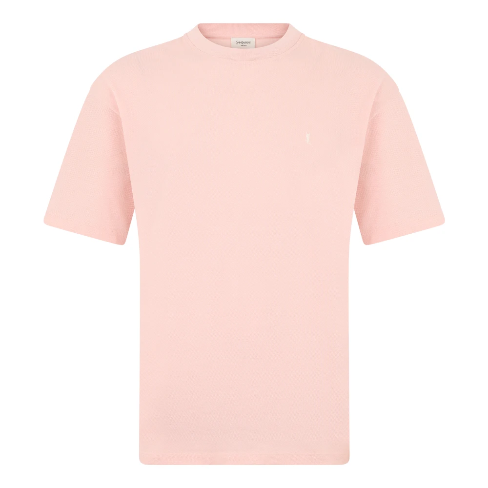 Saint Laurent Pink T-Shirts, Male, S, Embroidered Cotton T-Shirt