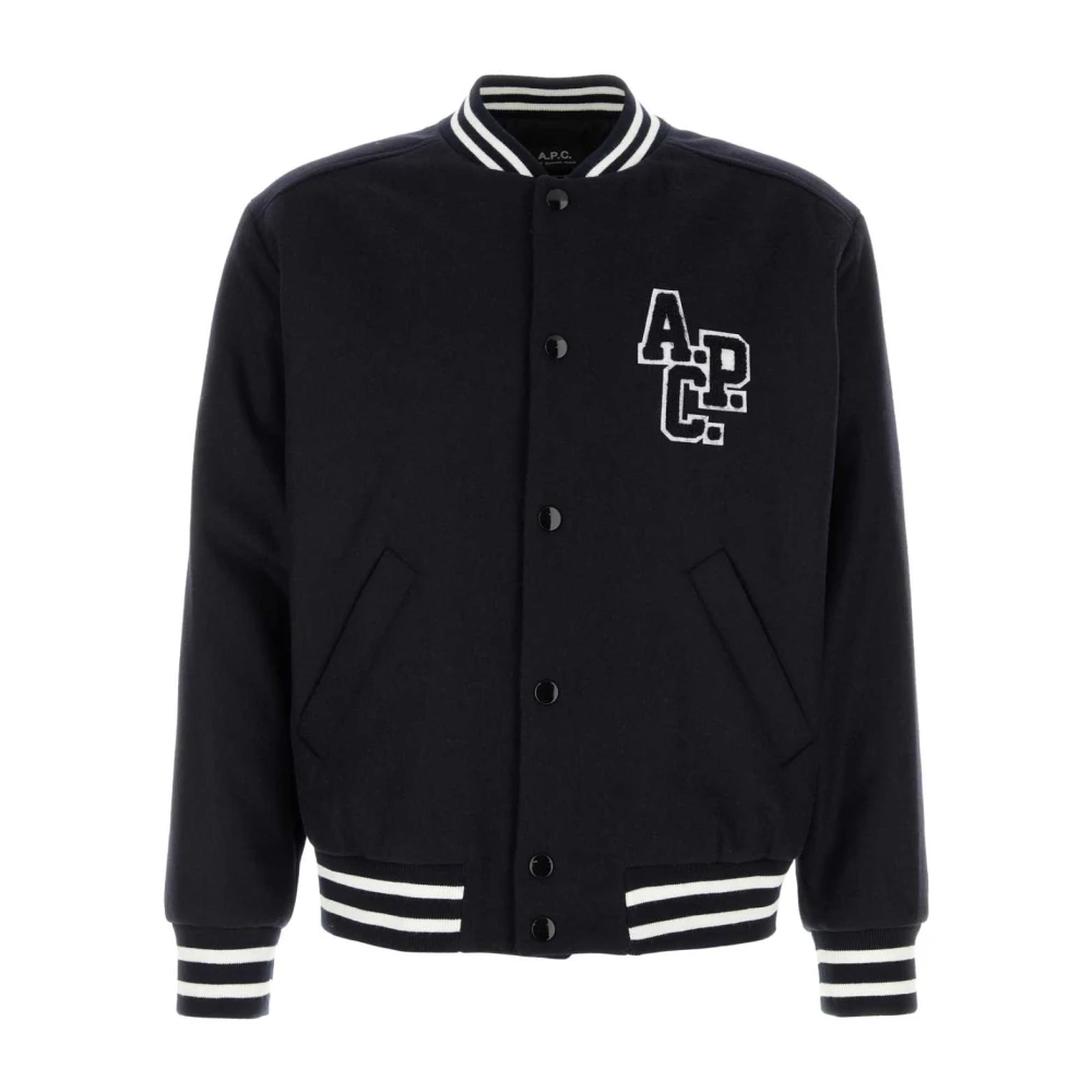 A.p.c. Navy Blue Wool Blend Bomber Jacket Blue, Herr