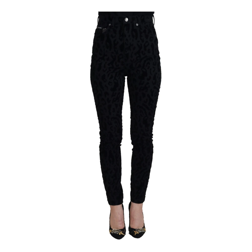 Dolce & Gabbana Leopard Print Skinny Jeans Black, Dam