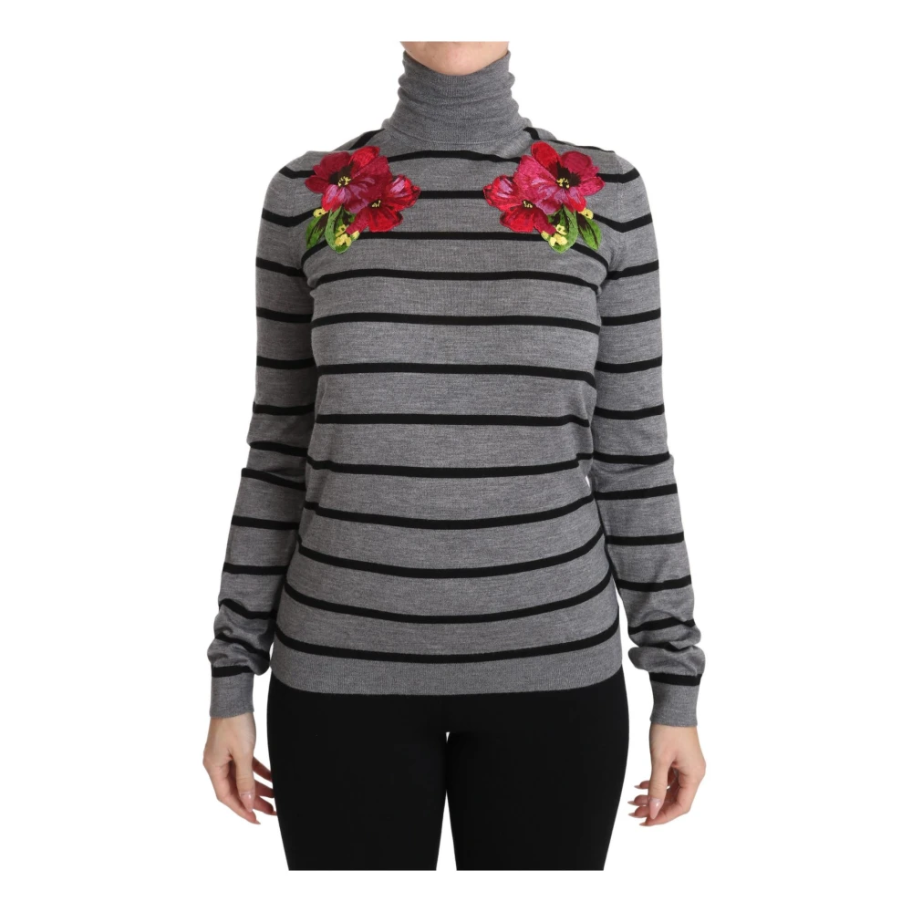 Dolce & Gabbana Women's Gray Floral Embroidered Turtleneck