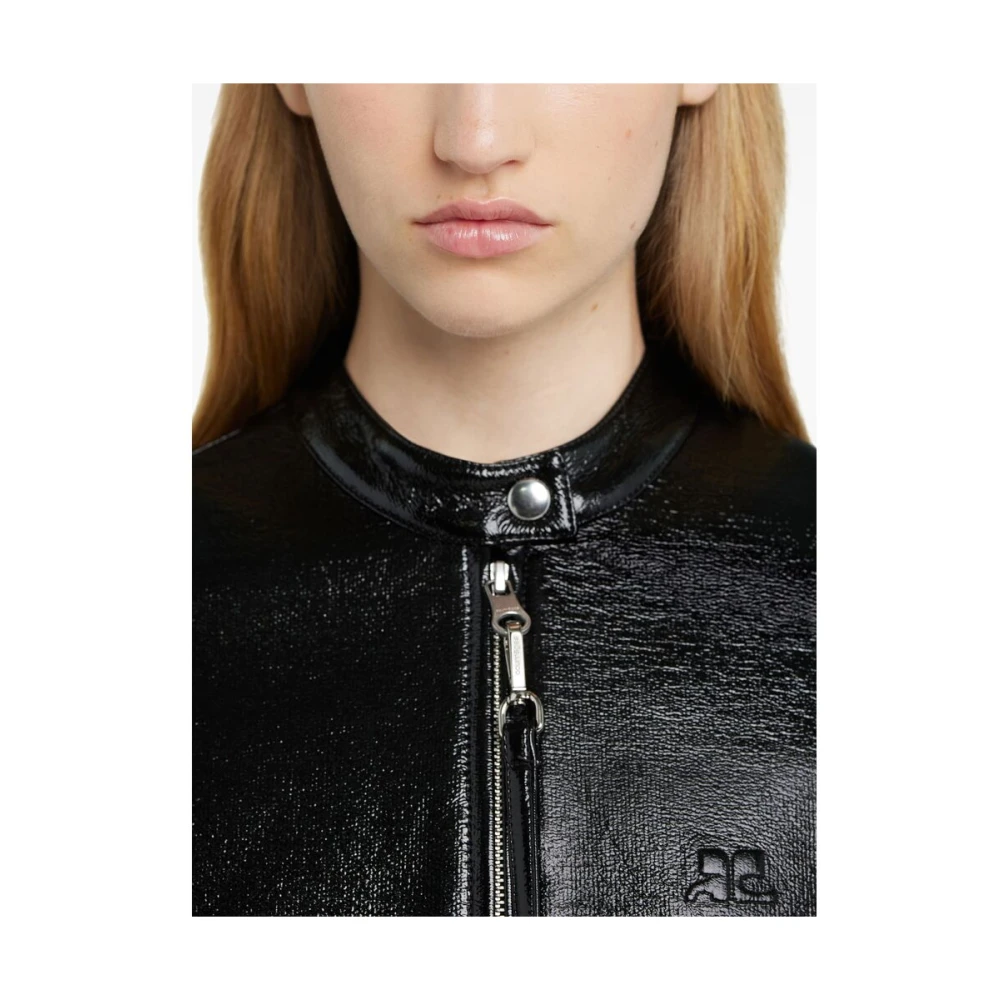 Courrèges Zwart rits buitenkleding met logo borduurwerk Black Dames