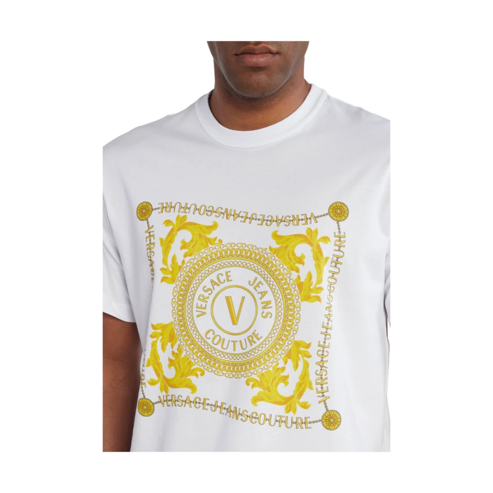 Versace Jeans Couture Barok Logo Wit Organisch Katoenen T-shirt White Heren
