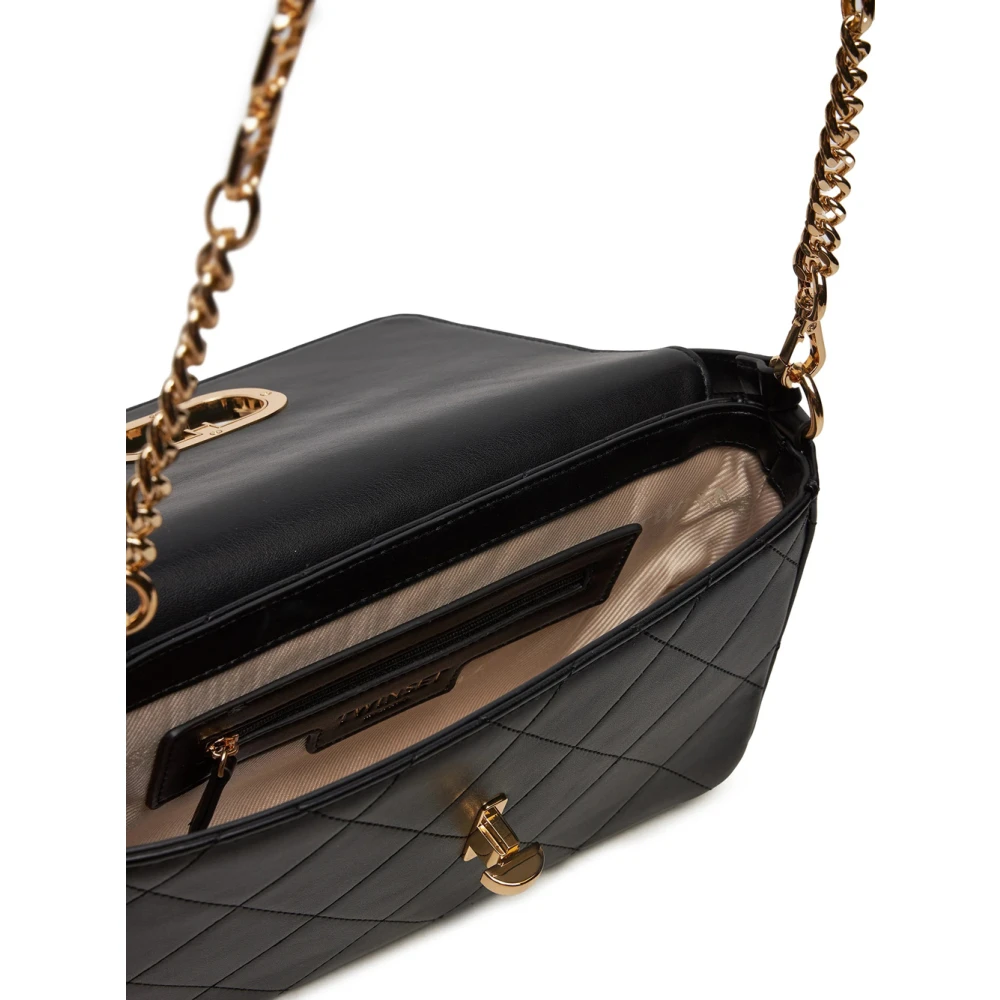 Twinset Zwarte Schoudertas met Gouden Details Black Dames