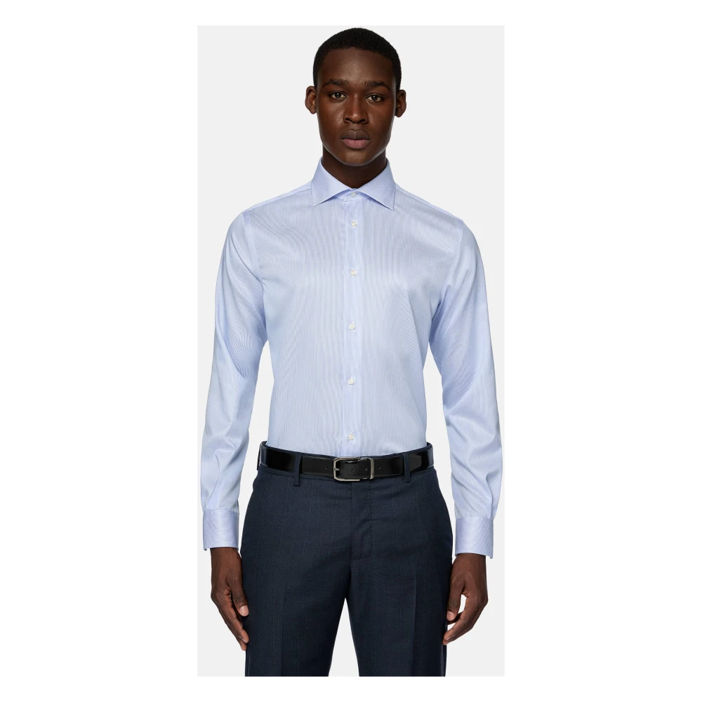 Boggi Milano Ultimate NON Iron Regular Fit Gestreept Katoenen Twill Overhemd Blue Heren