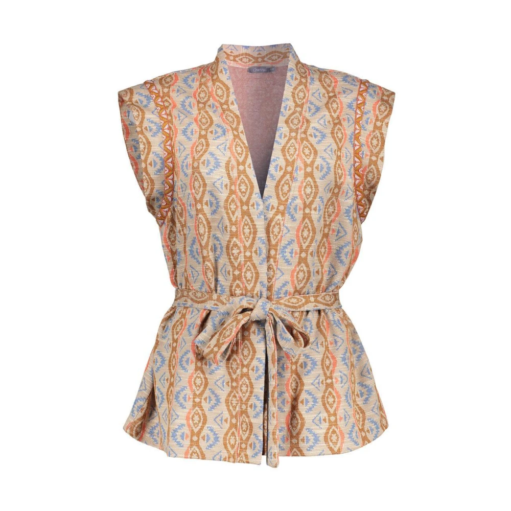 Geisha Stijlvolle Jas Gilet in Zand Kameel Blauw Multicolor Dames