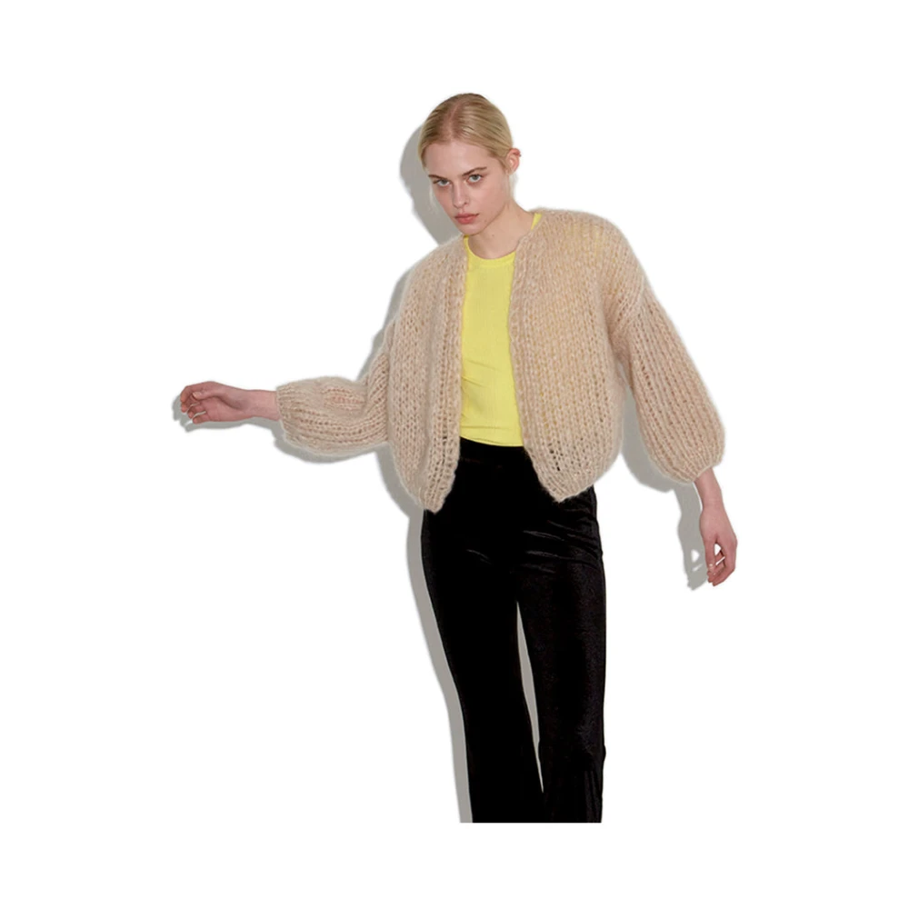 Maiami Fluffy Mohair Bomber Cardigan Beige Dames