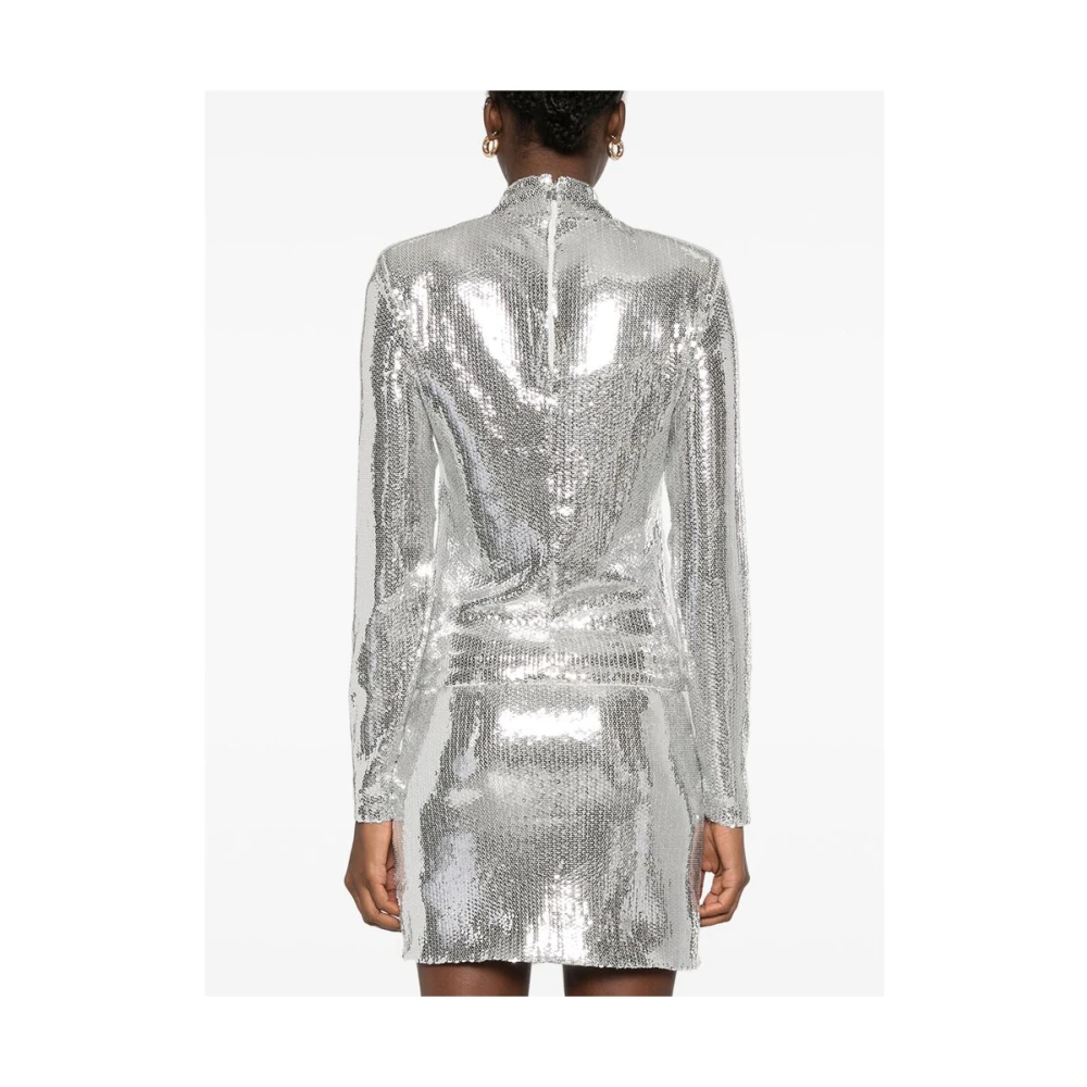 Rotate Birger Christensen Trui met hoge kraag en pailletten Gray Dames