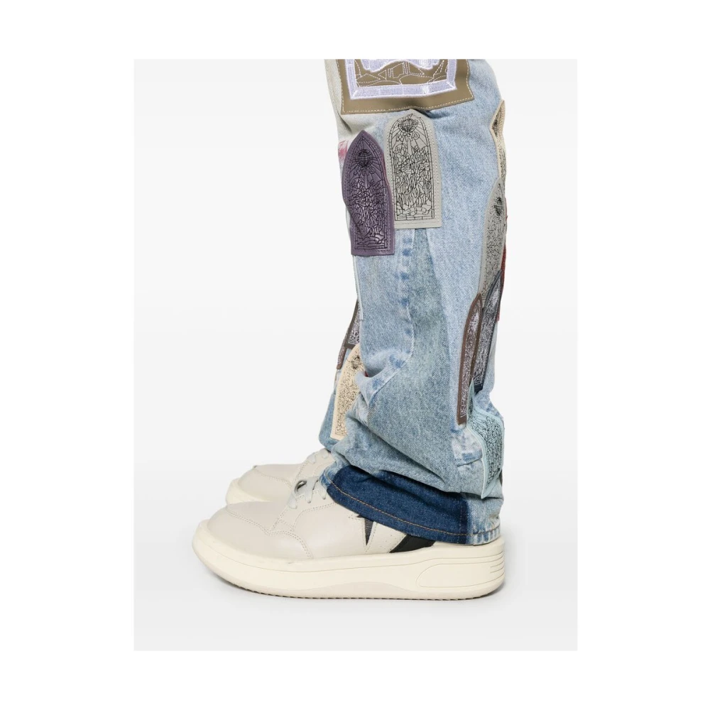 Who Decides War Versleten denim jeans met patchwork-details Blue Heren