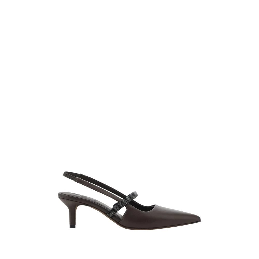 BRUNELLO CUCINELLI Elegante leren slingback pumps met juweelapplicatie Brown Dames