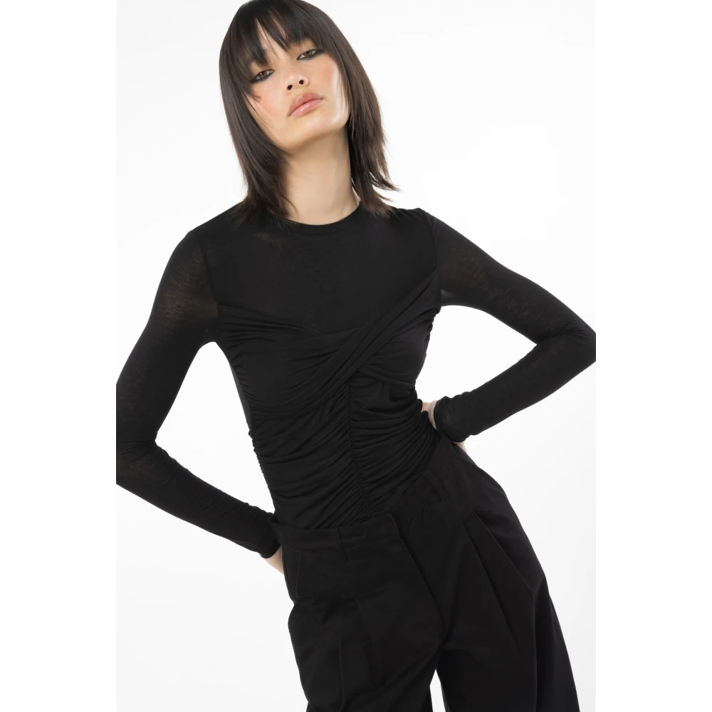 pinko Aansluitende trui met lange mouwen en Love Birds borduursel Black Dames