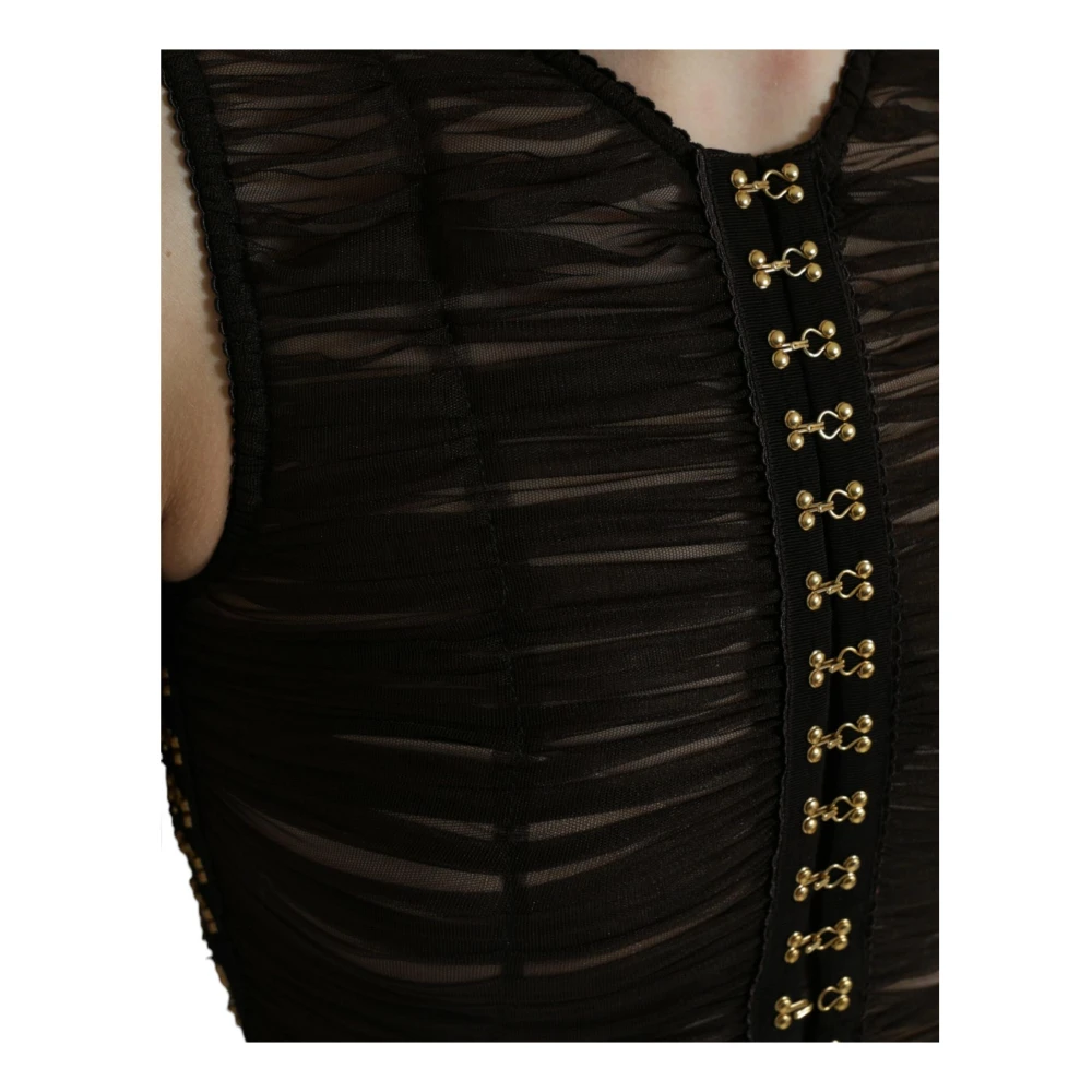 Dolce & Gabbana Versierde Nylon Cropped Top Black Dames