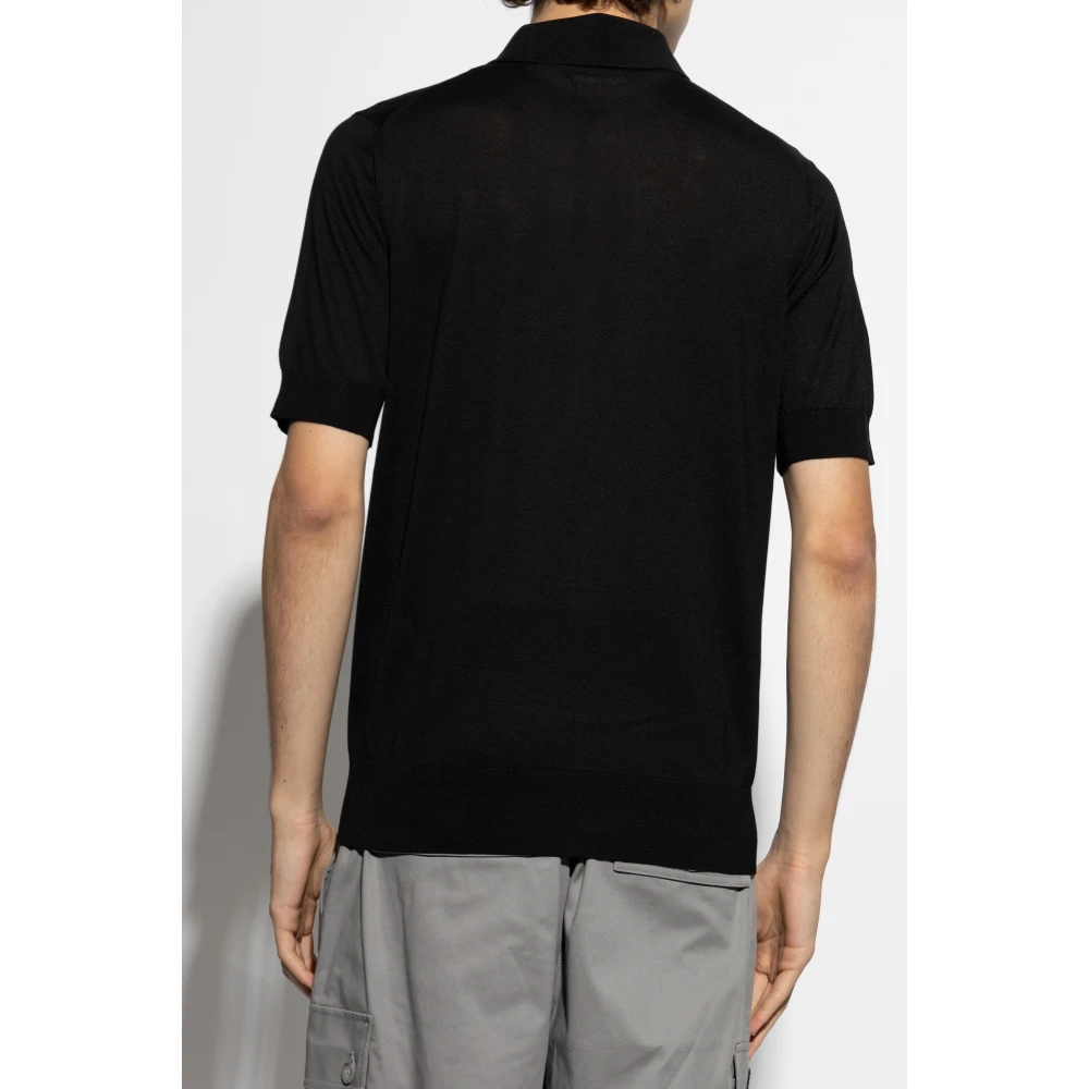 Dolce & Gabbana Zijden polo met geborduurd logo Black Heren