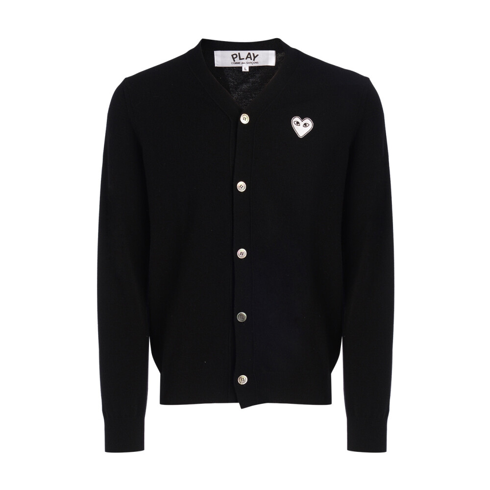 Cardigan en laine noir avec c ur blanc pour homme Comme des