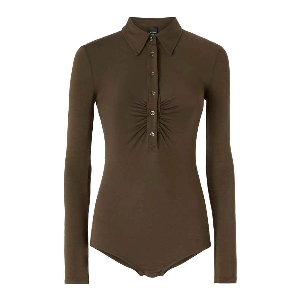 Pinko Lange mouwen polobodysuit met knoopsluiting Brown Dames