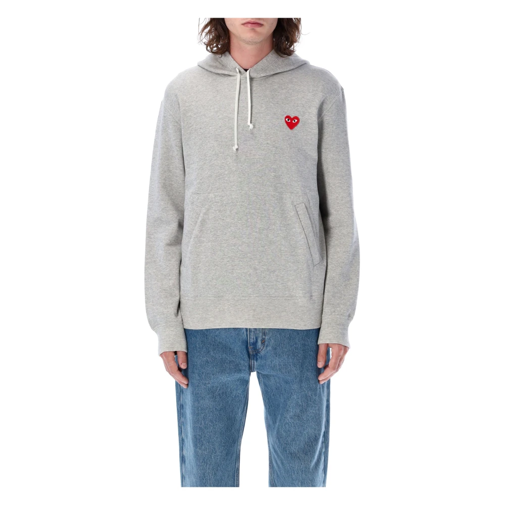 Comme des Garçons Grijze Gebreide Trui Rode Hart Patch Hoodie Gray Dames