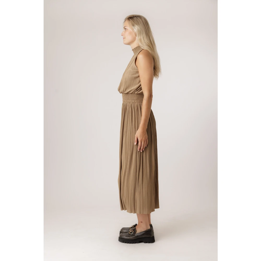 Samsøe Geplooide Haltertop Midi Jurk Brown Dames