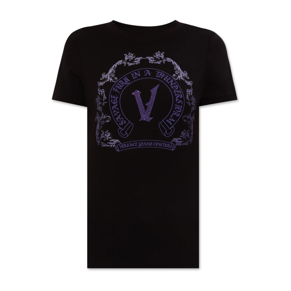 Versace Jeans Couture T-shirt med tryck och skimrande applikationer Black, Dam