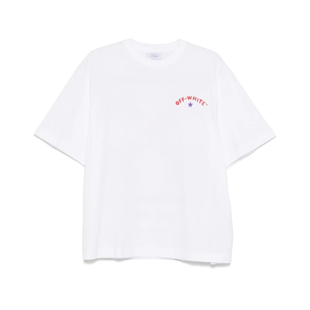 Off White Wit Logo Print Crew Neck T-shirt White Heren