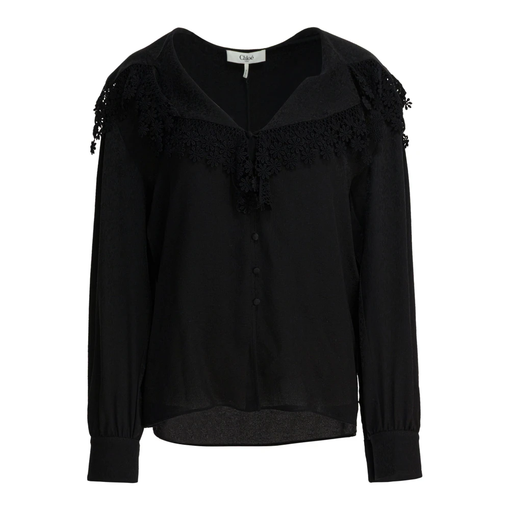 Chloé Women's Black Blouses, S, Blouse With Lace Collar