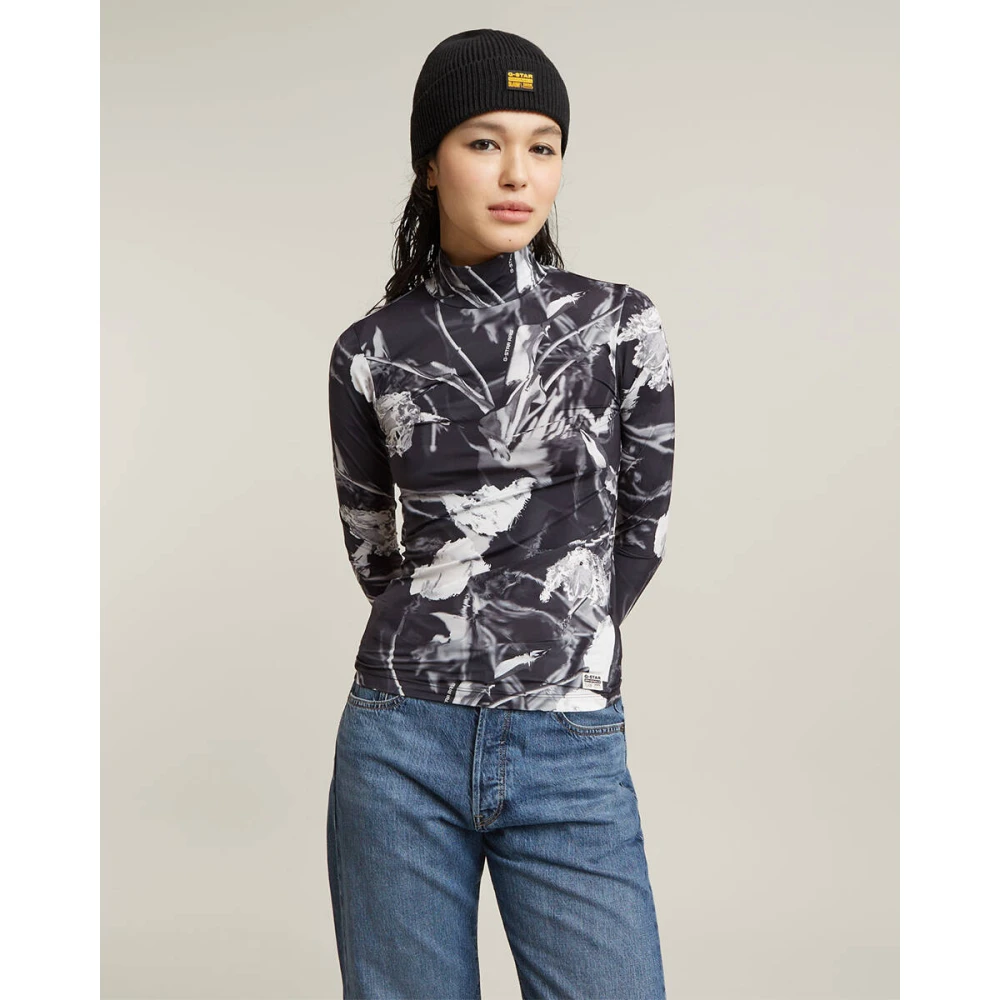 G-Star Gedrukte Mock Slim Lange Mouw Top Black Dames