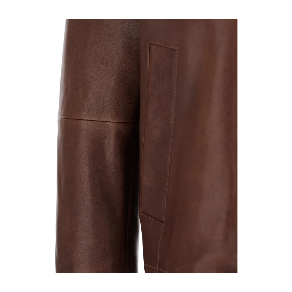Arma Bruine leren jas met klassieke kraag Brown Heren
