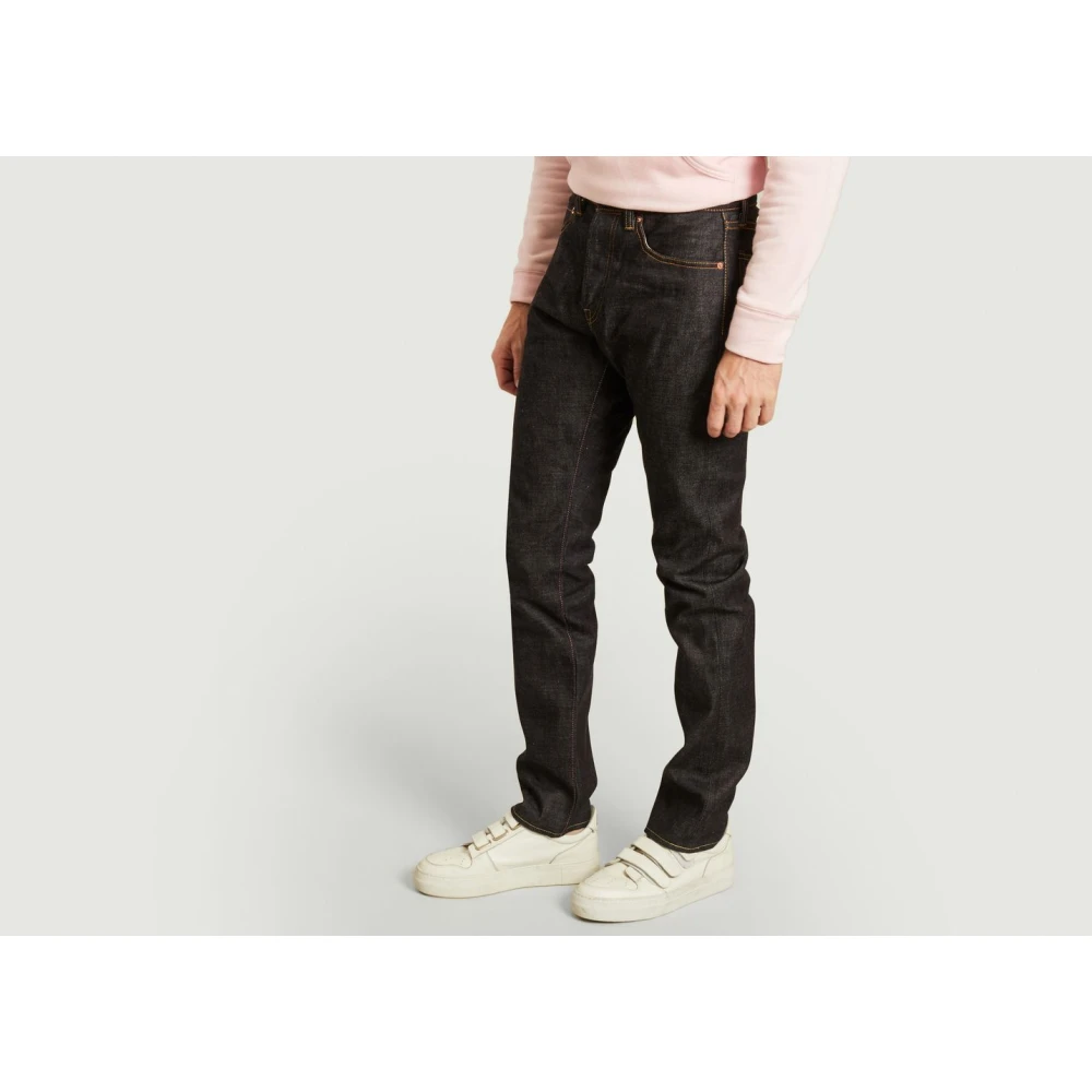 Momotaro Jeans Natuurlijk taps toelopende jeans met selvedge katoen Black Heren