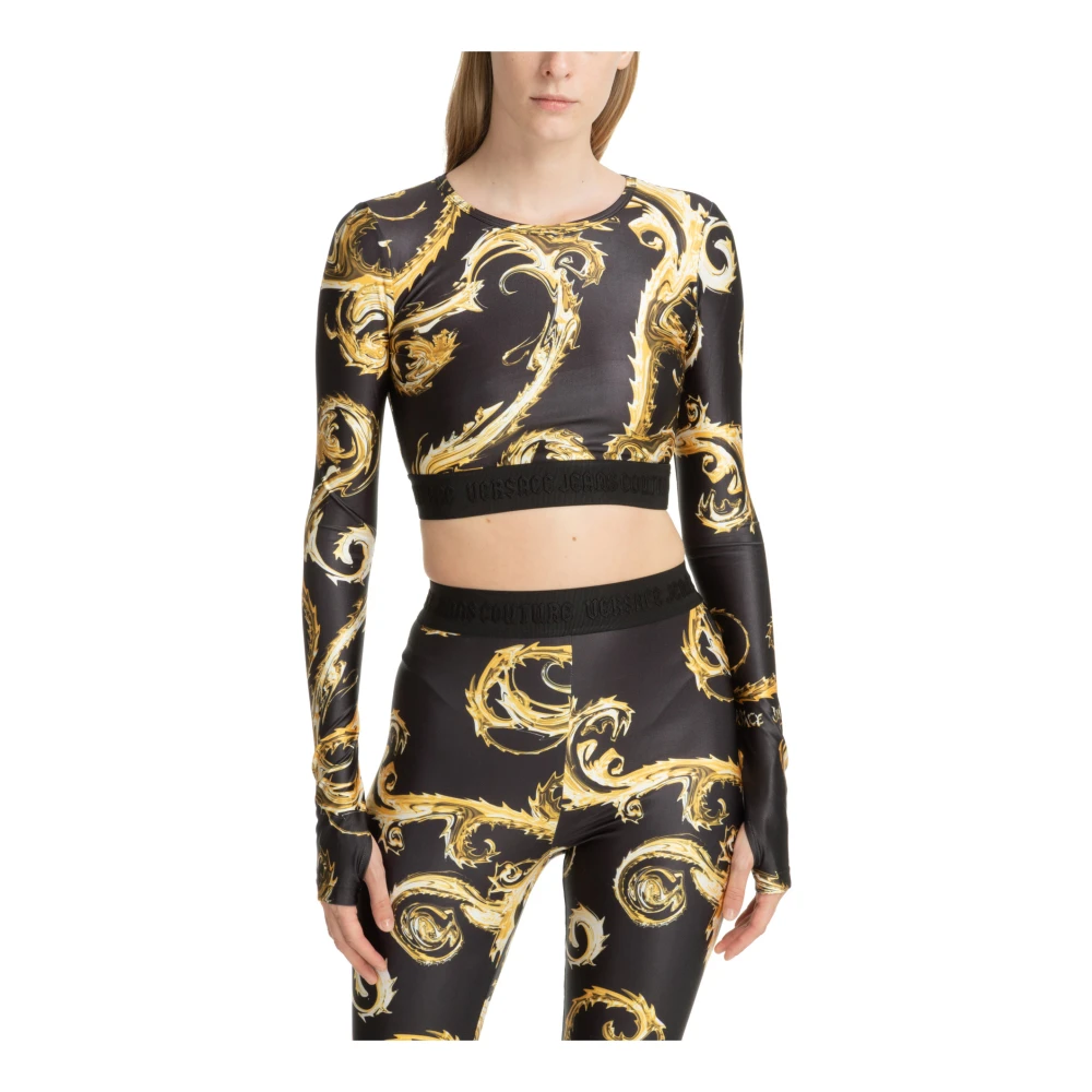 Versace Jeans Couture Abstract Multicolor Geborduurde Top Black Dames