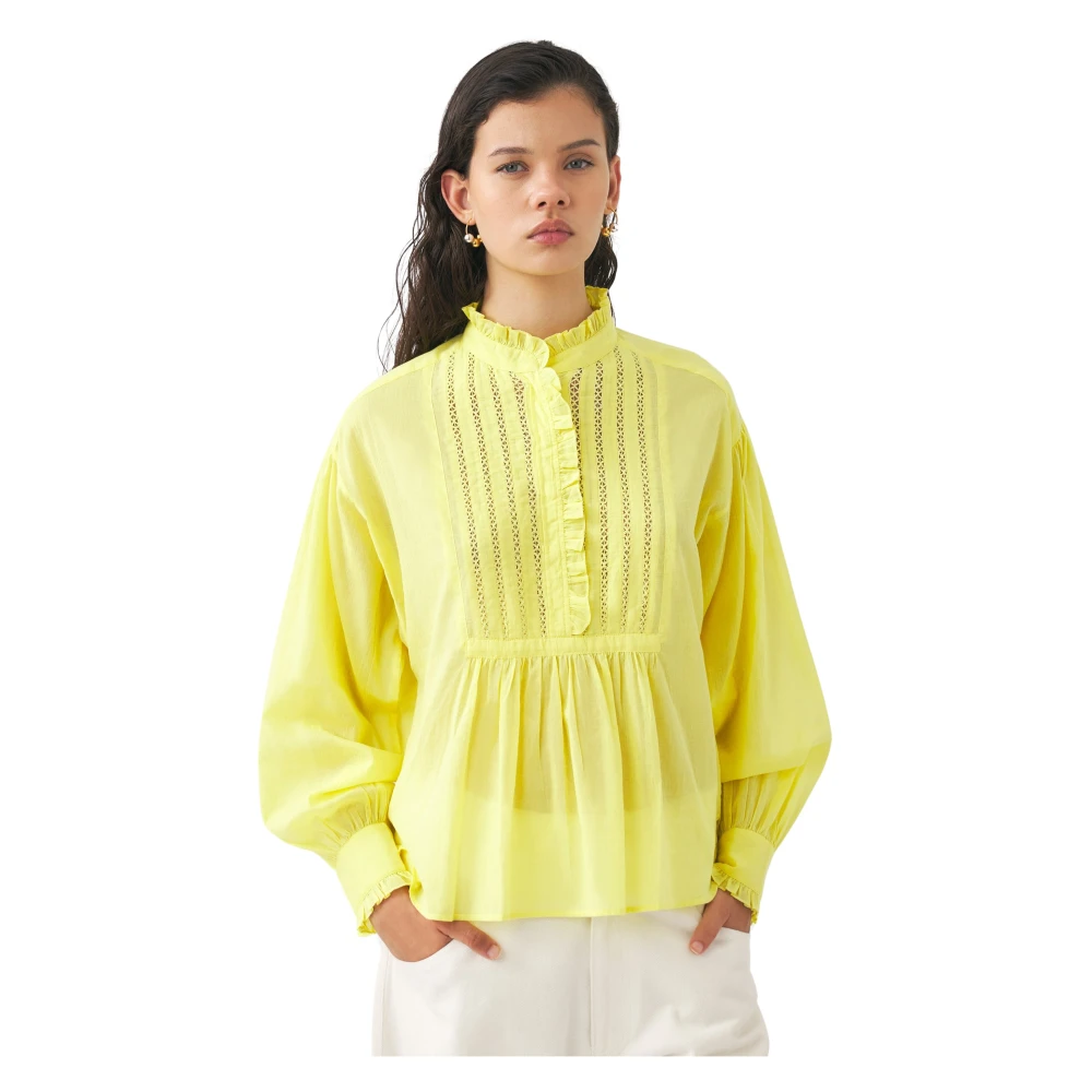 Antik batik Katoenen voile Victoriaanse stijl blouse Anna Yellow Dames