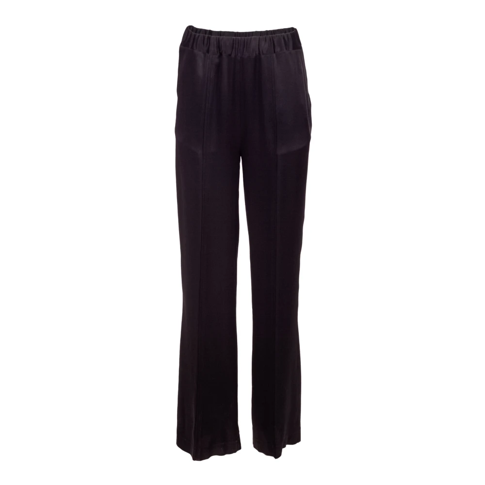 Semicouture Zwarte Glanzende Satijnen Wijde Broek Black Dames