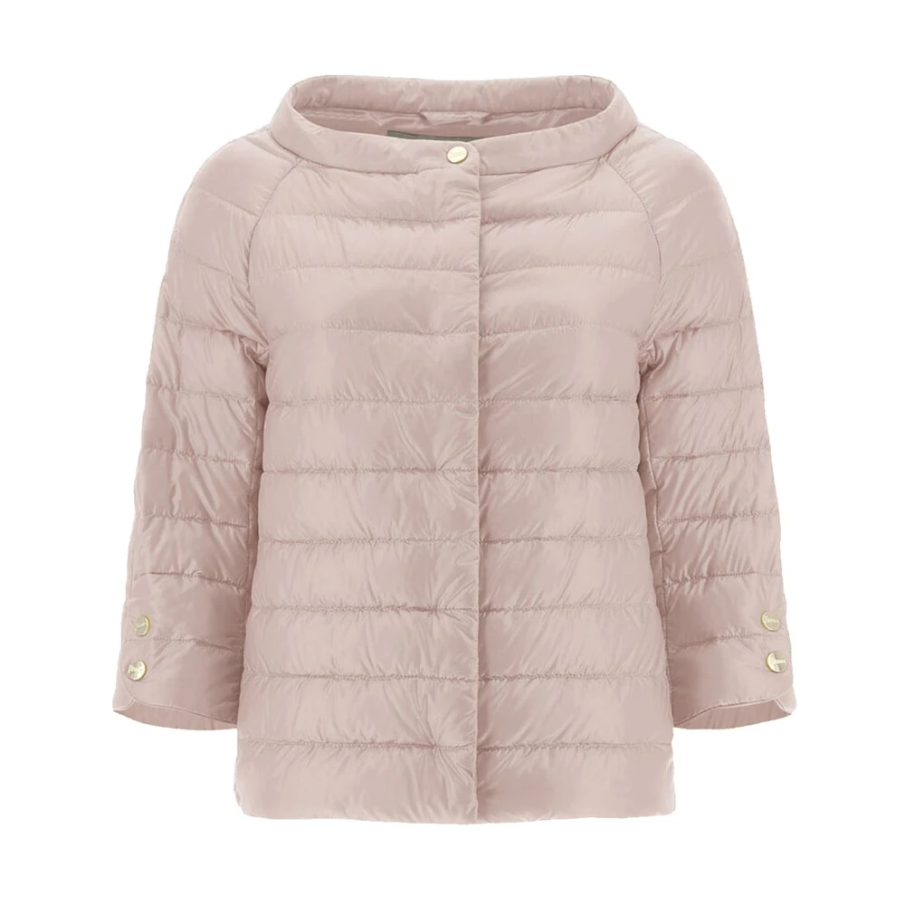 Herno Women's Pink Down Jackets, Xl, Cleofe Cropped Sleeve Jacket