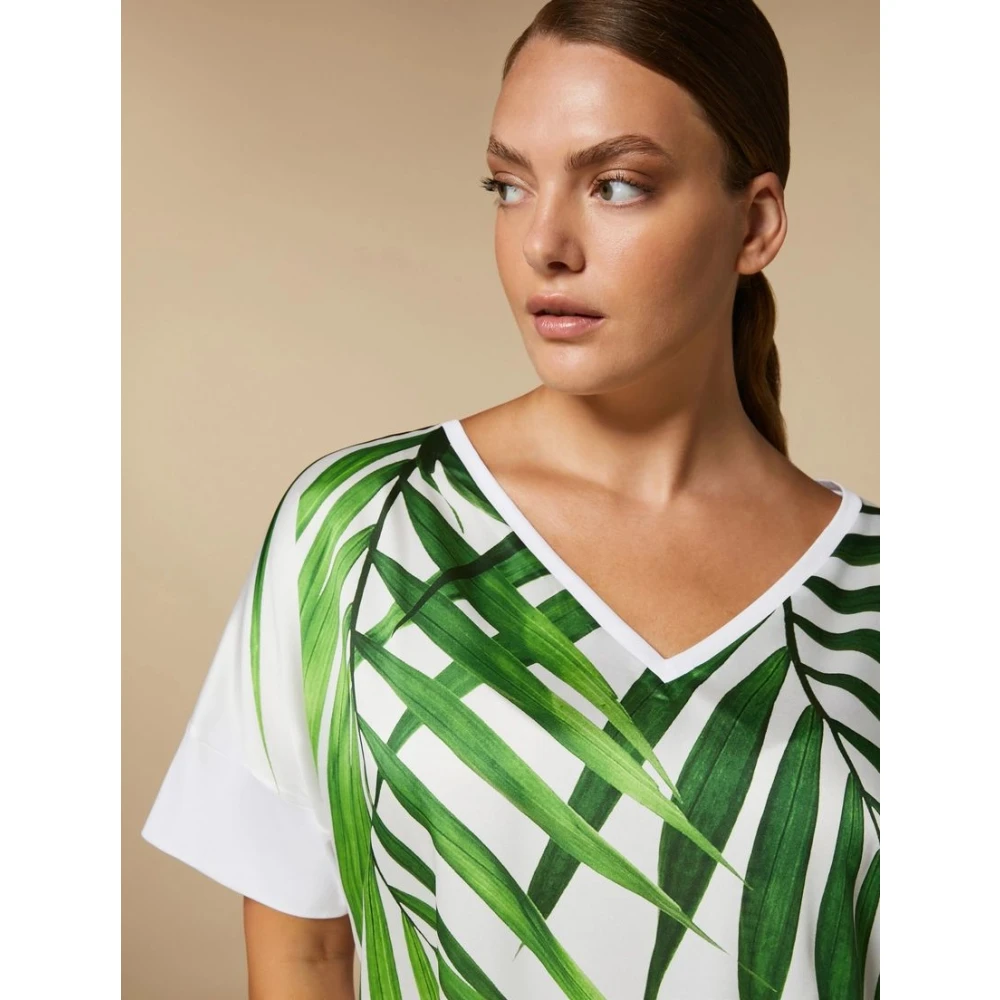 Marina Rinaldi Gedrukte Jersey Sweater met V-hals White Dames