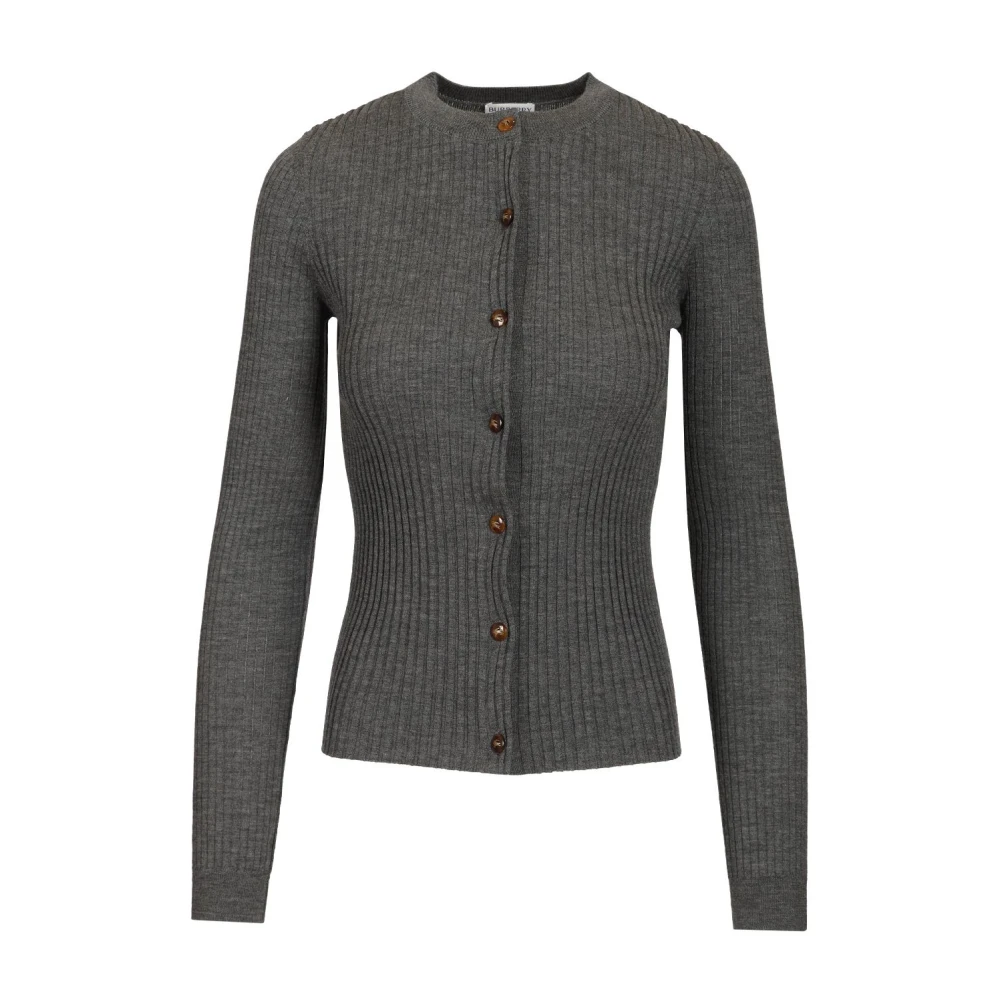 Burberry Cashmere Knitwear, Female, S, Slim-Fit Crewneck Cardigan Gray